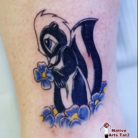 Yay! A skunk tattoo.  reminds me of flower from bambi Tattoo Profile, Skunk Tattoo, Flower The Skunk, Bambi Tattoo, Holding A Flower, Ankle Tattoos, Sweet Tattoos, Glitter Flowers, Subtle Tattoos