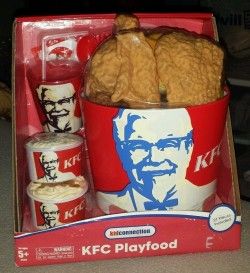 Up for auction is a factory sealed 21 piece KFC Playfood set. Box shows very minor shelf wear. Hard to find!Authentic KFC logo. Indoor/outdoor play.Includes: 1 Bucket, 4-pc Chicken, 1 biscuit, 1 cob o Kfc Logo, Realistic Play Food, Baby Alive Food, Kentucky Fried Chicken, Cooking Toys, Kids Toy Shop, Play Food Set, Kentucky Fried, Barbie Doll Set