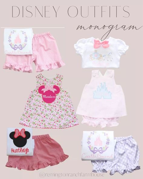 Disney Outfits Monogram - Kids - Clothing - Children - Girls - Toddler Girls Disney Outfits, Mommy And Me Disney Outfits, Toddler Disney Outfit, Disney Toddler Outfits, Magic Kingdom Outfit, Packing List For Disney, Monogram Kids, Preppy Kids, Disney With A Toddler