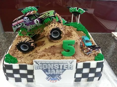 Monster Jam Cake Monster Jam Birthday Cake, Monster Truck Cakes, Monster Jam Cake, Monster Truck Birthday Cake, Monster Jam Birthday Party, Truck Birthday Cake, Monster Jam Party, Monster Jam Birthday, Truck Birthday Cakes