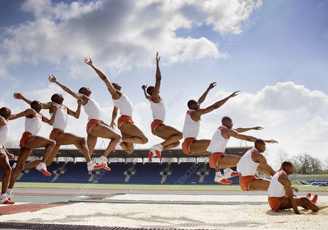 Long jump Sequence Photography, Jump Animation, Triple Jump, Sports Meet, Motion Photography, Long Jump, Science Photos, High Jump, Dynamic Poses