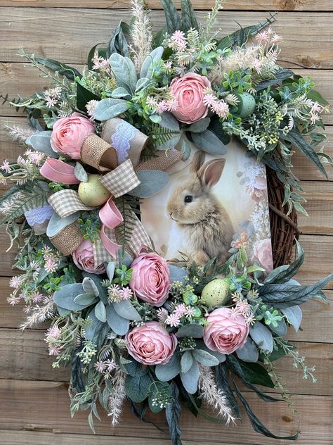 Easter Decorations Wreaths & Garlands, Bunny Wreaths For Front Door, French Country Easter, Classy Easter Decor, Bunny Grapevine Wreath, Easter Wreaths For Front Door, Bunny Wreaths, Easter Grapevine Wreath, Easter Front Door Wreath