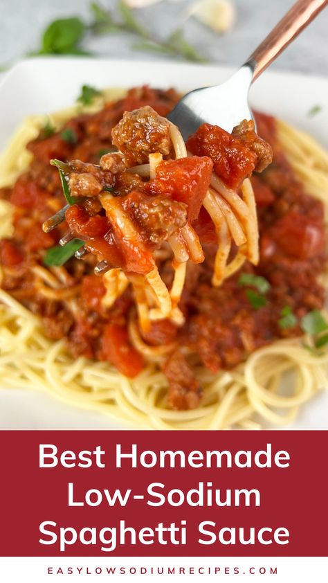 Low Iodine Pasta Sauce, Spaghetti Sauce Healthy, Low Sodium Non Dairy Recipes, Low Sodium Homemade Spaghetti Sauce, Low Salt Spaghetti Sauce Recipe, Best Low Sodium Recipes, Heart Healthy Spaghetti Recipes, Low Fodmap Spaghetti Sauce, Low Sodium Salsa Recipes