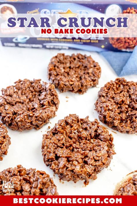 Best Cookie Recipes Ever | Feeling nostalgic with some No Bake Star Crunch Cookies | Facebook Star Crunch Cookies, Star Crunch, Best Cookie Recipe Ever, Best No Bake Cookies, Bake Ideas, Crunch Cookies, Desserts Ideas, Rice Krispie Cereal, Cookies Bars