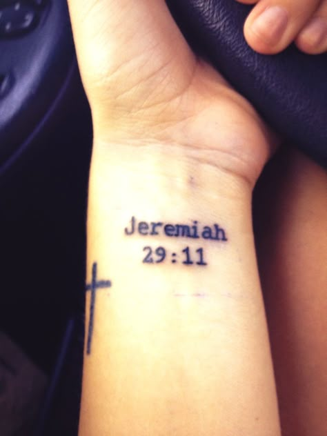 Jeremiah 29:11 tattoo next to my cross Jeremiah 29 11 Tattoo, 29 11 Tattoo, Tattoos Christian, Tattoo Above Knee, Faith Tattoos, 11 Tattoo, Verse Tattoos, Ankle Tattoos For Women, Semicolon Tattoo