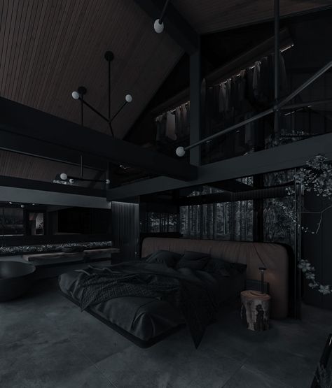 Dark House Aesthetic, Mafia House Aesthetic, Dark Interior Design, Black Bedroom Design, Black Houses, Dark House, Dark Home, Room Deco, Dream House Rooms