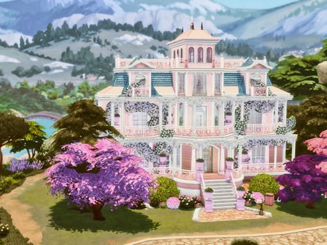 The Sims Resource - Barbie Estate - No CC Sims Lots, The Sims 4 Lots, Pink House, Barbie Princess, Barbie House, Pink Houses, Sims 4 Houses, Cake Shop, Sims 4 Cc