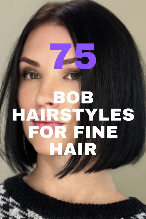 A dark, blunt bob hairstyle on a woman with fine hair, styled for a sleek and sophisticated look. Cute Bob Styles, Bob For Fine Hair, Dark Bob, Cute Bob Hairstyles, Hairstyles For Fine Hair, Cute Bob, Layered Bobs, Spiral Curls, Sleek Bob