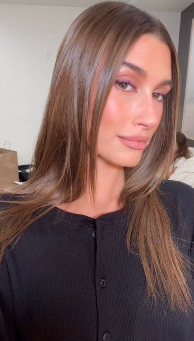 Hailey Bieber Hair Brunette, Hailey Bieber Light Brown Hair, Warm Mushroom Brown Hair, Hailey Bieber Brunette, Brunnete Hair Ideas Colour, Hailey Baldwin Hair, Hailey Bieber Hair, Light Brunette Hair, Rambut Brunette