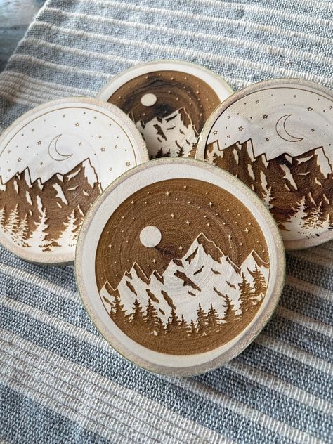 Lodge Home Decor, Starry Night Moon, Lodge Homes, Aspen Wood, Ceramics Inspiration, Cute Coasters, Mountain Lover, Night Moon, Moon Gifts