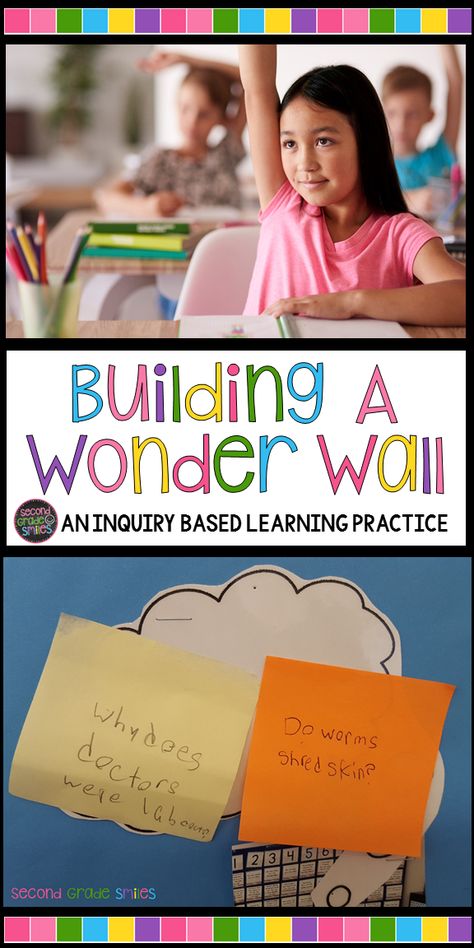 A wonder wall is an inquiry based learning activity that encourages curiosity in the classroom. When a student has a question in my second grade classroom, I hand him or her a sticky note to stick up on the thought bubble on the wall, research it, and report back to the class. Learn how to set up your own wonder wall and grab free inquiry journal labels in this post! Inquiry Based Learning Activities, Project Based Learning Elementary, Wonder Wall, Inquiry Learning, Guided Reading Lessons, Teaching Second Grade, Teaching Third Grade, Thought Bubble, Third Grade Classroom