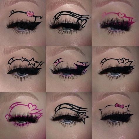 Black Eyeliner Looks Creative, Eyeliner Designs Simple, Creative Eyeliner Looks, Lip Makeup Art, Alt Eyeliner, Halloween Lip Makeup, Sagittarius Tattoos, Gothic Eye Makeup, Eyeliner Designs