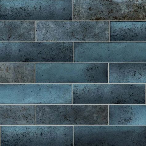 Long Island Mosaics & Tile Ibiza 2" x 10" Ceramic Brick Look Subway Wall & Floor Tile - Wayfair Canada Bold Accent Wall, Dark Blue Bathrooms, Blue Kitchen Walls, Blue Subway Tile, Blue Tile Wall, Antique Bar, Herringbone Tile, Bathroom Shower Tile, Kitchen Wall Tiles