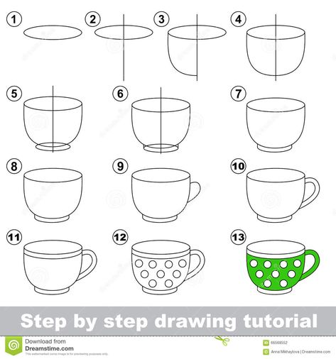 Big tea cup. Drawing tutorial. Draw Coffee, Tea Cup Drawing, Coffee Cup Drawing, Cup Drawing, Drawing Instructions, Coffee Drawing, Coffee Wallpaper, Step Drawing, Learn How To Draw