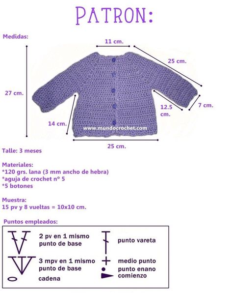 Medidas De Chaqueta Para Bebés Diy Crochet Cardigan, Baby Jackets Pattern, Diy Cardigan, Crochet Baby Sweater Pattern, Diy Crafts Crochet, Crochet Baby Sweaters, Crochet Baby Sweater, Baby Sweater Patterns, Crochet Baby Cardigan