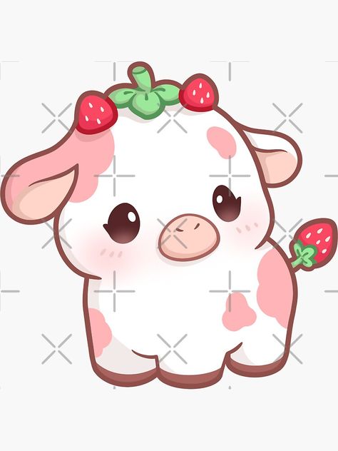 Strawberry Cow Painting, Strawberry Cow Drawing, Kawaii Cows, Cute Cow Drawing, Cute Cow Art, Strawberry Cows, Strawberry Milk Cow, Cute Strawberry Cow, Strawberry Drawing