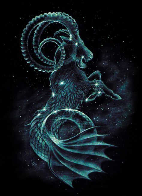 Capricornus, Keith Franklin on ArtStation at https://www.artstation.com/artwork/0nO2We Constellation Drawings, Negative Drawing, Constellation Drawing, Capricorn Art, Capricorn Goat, Capricorn Tattoo, Muster Tattoos, Zodiac Signs Capricorn, Zodiac Tattoos