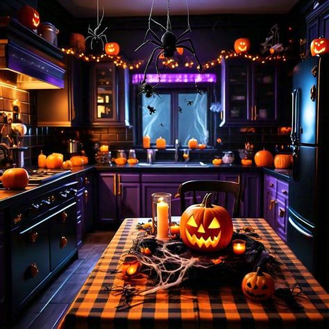 #HalloweenHomeDecor #SpookyDecor #HauntedHouse #TrickOrTreat #PumpkinPatch #GhoulishGoodies #CreepyCrawlies #WitchyWonders #FrightfullyFun #Boo-tifulDecor #HalloweenHues Kitchen Halloween Decor Ideas, Drawtober 2024, Halloween Apartment Decor, Haunted Kitchen, Halloween Piñatas, Haloween Decor, Mansion Decor, Kitchen Halloween, Shifting Visuals