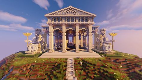 Temple Minecraft Build, Ancient Greek Minecraft, Minecraft Greek Temple Ideas, Greek Buildings Minecraft, Greek Builds Minecraft, Greek Mythology Minecraft Builds, Greek Temple Minecraft, Minecraft Greek House, Minecraft Temple Build