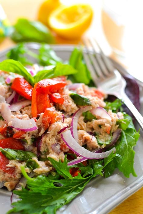 Tuna Salad With Olive Oil Recipe, Canned Tuna In Olive Oil Recipes, Tuna Salad With Lemon Juice, Olive Oil Tuna Salad, Tuna Green Salad, Tuscan Tuna Salad, Tuna Salad Without Mayo, Best Tuna Salad Recipe, Mediterranean Tuna