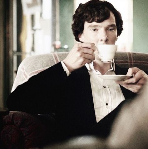 Sherlock sipping tea. I believe this is from the Reichenbach Fall Sherlock Gif, The Reichenbach Fall, Dr Watson, Sherlock 3, 221b Baker Street, Louisa May Alcott, John Watson, Johnlock, Martin Freeman