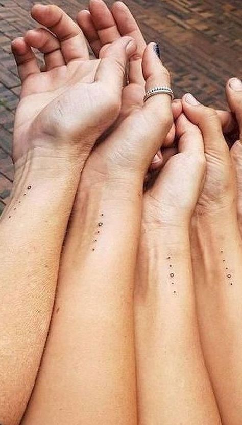 Three Sister Tattoos, Group Tattoos, Dot Tattoos, Sibling Tattoos, Couple Tattoo, Small Girl Tattoos, Bff Tattoos, Matching Tattoo, Best Friend Tattoos