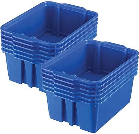 Each set of Really Good Stuff stackable plastic bins includes twelve durable plastic baskets. The surface is easy to clean and is the perfect tool for organizing your classroom or household items in pantries, playrooms and closets. #classroom #classroomorganization #organization #teaching #teachingorganization #organizaedclassroom #bookbins #booktubs #teachertubs #teacherorganization #classroommusthaves #storage #classroomstorage #baskets #bookbaskets #organizingbaskets #classroombaskets Stacking Bins, Book Bins, Blue Slime, Organizer Bins, Stackable Storage Bins, Plastic Baskets, Plastic Storage Bins, Plastic Bins, Stackable Storage