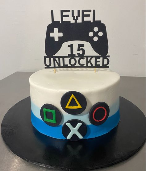 Game Remote Cake, Level Up Cake, Playstation Cakes For Boys, Ps5 Cake Ideas, Level 10 Unlocked Birthday Cake, Gamer Cakes For Boys, Playstation Birthday Cake, Game On Birthday Cake, Playstation Cake Ideas