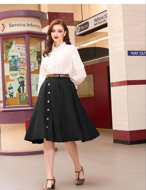 Belle Poque Women's Vintage Stretch High Waist A-Line Flared Midi Skirts with Pockets & Belts : Clothing, Shoes & Jewelry Long Jean Skirts, Denim Skirts For Women, High Waisted Black Skirt, Midi Skirt Vintage, Long Jean Skirt, Vintage Denim Skirt, Midi Skirt With Pockets, Classic Skirts, Midi Flare Skirt