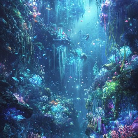 Dive into the kaleidoscope of the deep 🌊✨ A vibrant underwater paradise brimming with dazzling corals and colorful marine life. Experience nature’s masterpiece beneath the waves. 🌈🐠 #UnderwaterMagic #OceanVibes #CoralReefBeauty #MarineLife #SeaWonders #ExploreTheDeep Mermaid City Underwater, Bioluminescence Underwater, Underwater Kingdom Aesthetic, Underwater Village, Aquatic Aesthetic, Underwater Palace, Planet Concept, Magic Ocean, Underwater Aesthetic