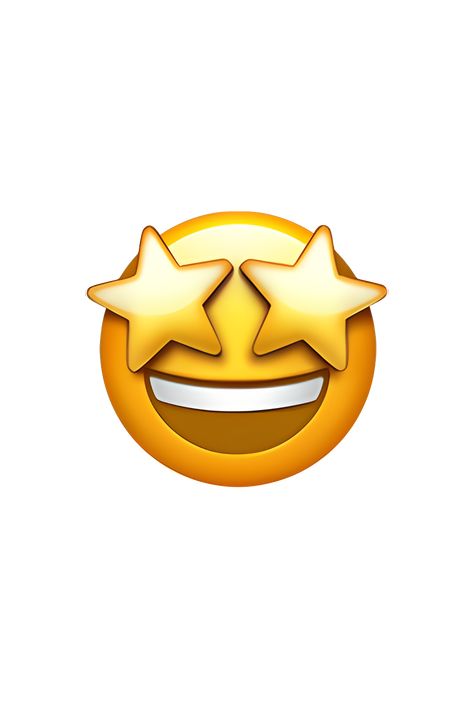 The 🤩 Star-Struck emoji depicts a yellow face with a wide-open mouth and raised eyebrows. The eyes are replaced with stars, and there is a small smile on the face. The overall expression is one of excitement and awe, as if the person is star-struck by something amazing. The emoji is often used to express admiration, excitement, or amazement. Star Emoticon, Excited Emoji, Grinning Face, Kotak Bento, Iphone Png, Phone Emoji, Apple Emojis, Star Emoji, Emoticon Faces