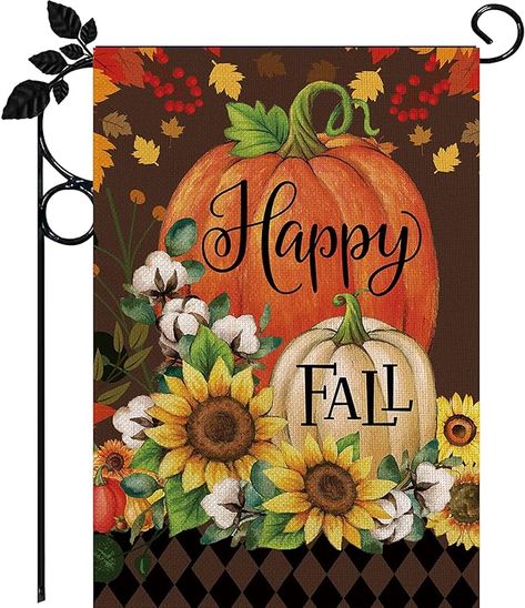 Happy Fall Garden Flag Burlap Autumn Vertical Double Sided Fall Thanksgiving Pumpkin Garden Flag Yard Outdoor Decoration 12.5 X 18 Inch Fall Garden Flag, Fall Garden, Happy Fall, Fall Thanksgiving, Painting Kits, Pumpkins, Burlap, Lawn, Double Sided