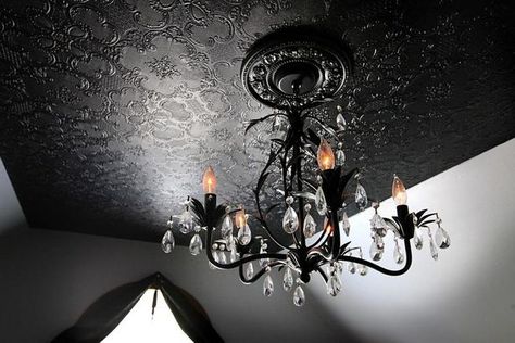 wallpaper ceiling for texture Black Ceiling Wallpaper, Black And White Wallpaper Ceiling, Black Wallpaper Ceiling, Black Textured Ceiling, Moody Wallpaper Ceiling, Goth Ceiling, Grey Ceiling Bedroom, Textured Wallpaper Ceiling, Wallpaper Ceiling Ideas