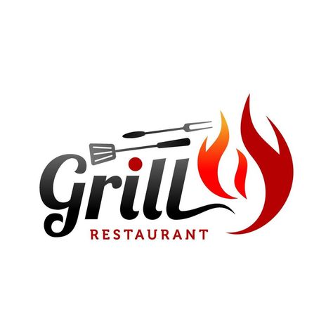 Hot Grill Logo Design Vector Template Grill Restaurant Logo, Grill Logo Design, Bbq Grill Logo, Restaurant Brand Design, Restaurants Logo, Logo Design Kitchen, Bar Logo Design, Bbq Logo, Brazilian Bbq