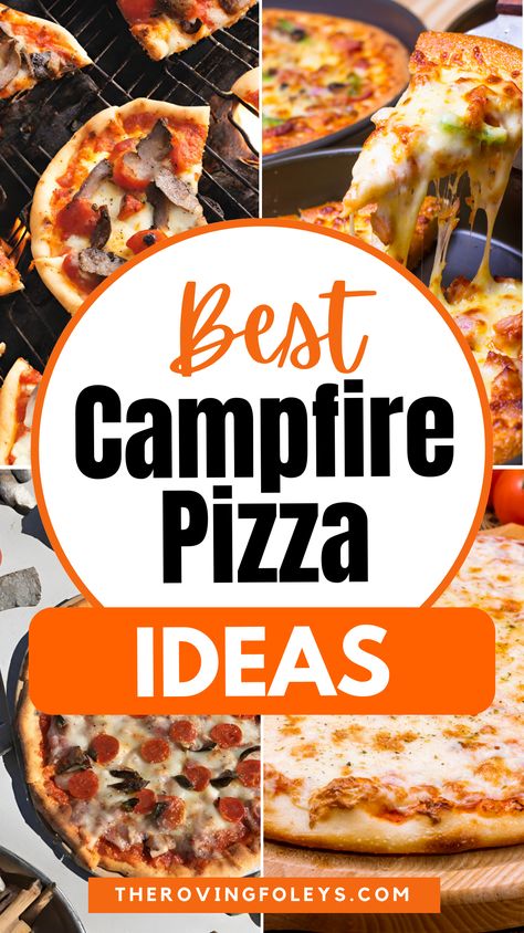 Have some fun on your next camping trip by making your own campfire pizza over an open fire. The kids will have a blast making their own campfire pizza just the way they like it. Try them, I think you're going to love them Foods To Cook Over A Campfire, Campfire Pizza Foil, Pizza Over A Campfire, Cook Over Fire Pit Recipes, Cooking Over Fire Pit Campfire Recipes, Camping Pizza Recipes, Campfire Calzones, Campfire Pizza Cast Iron Skillet, Camp Fire Pizza