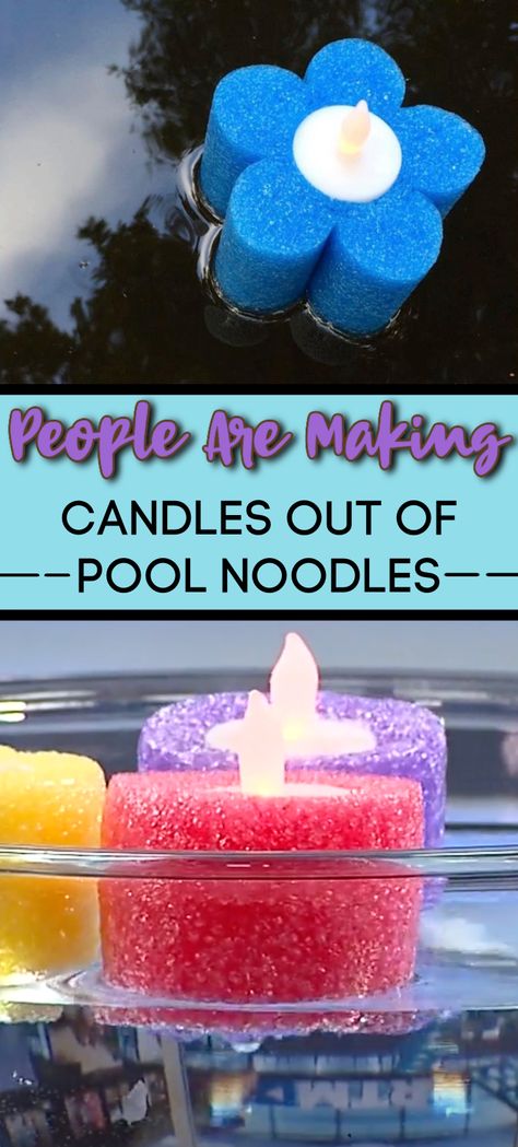 Diy Floating Pool Lights, Floating Candles In Pool, Night Pool Party Decorations, Sweet 16 Pool Party Ideas, Party Installation, Sweet 16 Pool Parties, Floating Pool Candles, Pool Noodle Candles, Floating Pool Decorations