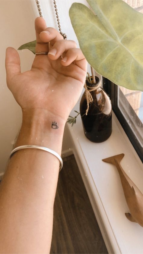 Tiny Stick And Poke Tattoos Simple, Tea Cup Tattoo, Stick And Poke Tattoos, Stick Poke, Stick Poke Tattoo, Stick And Poke Tattoo, Tiny Tats, Cup Tattoo, Stick N Poke