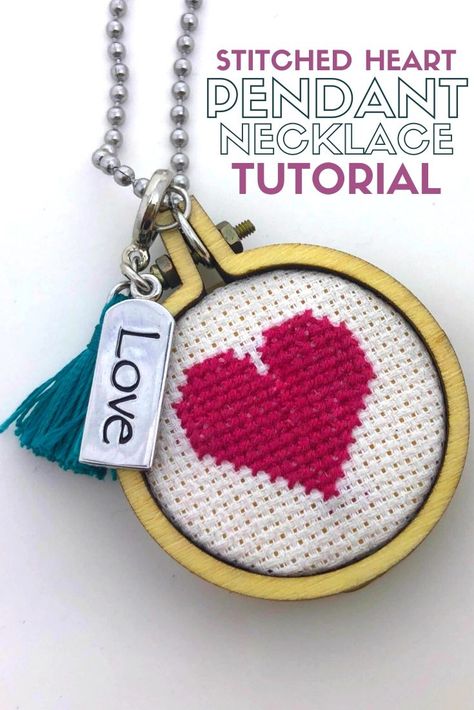 Cross Stitch Pendant, Photography Jewelry, Diy Jewelry Tutorials, Handmade Inspiration, Cross Stitch Love, Work Diy, Diy Tassel, Cross Stitch Heart, Necklace Tutorial