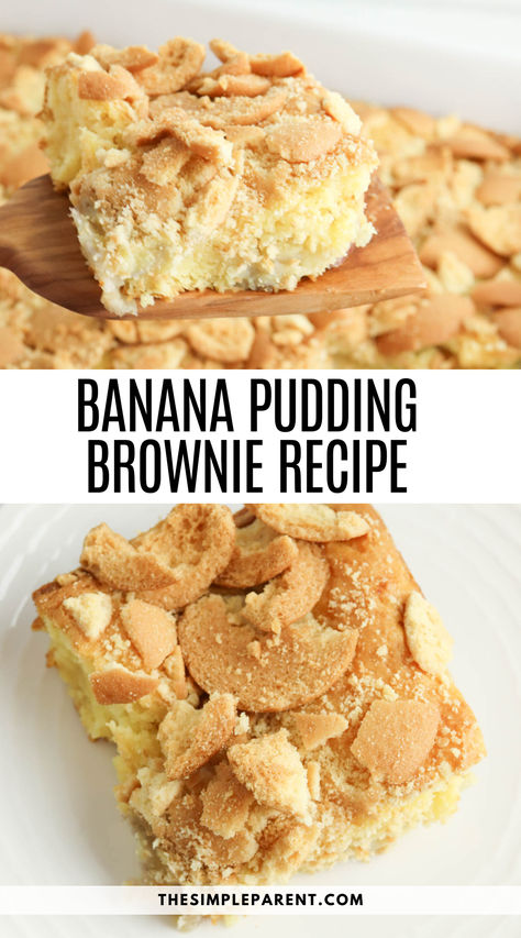 Indulge in the unique combination of Banana Pudding Brownies, also known as Banana Blondies, a mouth-watering dessert that blends the of brownies with banana pudding. Easy to make and irresistibly delicious, they're sure to satisfy your sweet tooth. Experience the best of both worlds with this innovative dessert. #BrownieRecipes #CakeMixDesserts Banana Pudding Mix Recipes, Recipes Using Banana Pudding, Best Simple Desserts, Recipes Using Pudding Mix Desserts, Banana Pudding Brownie, Banana Pudding Blondies, Bannan Pudding Dessert, Banana Pudding Brownies Easy, Banana Pudding Brownies Recipe