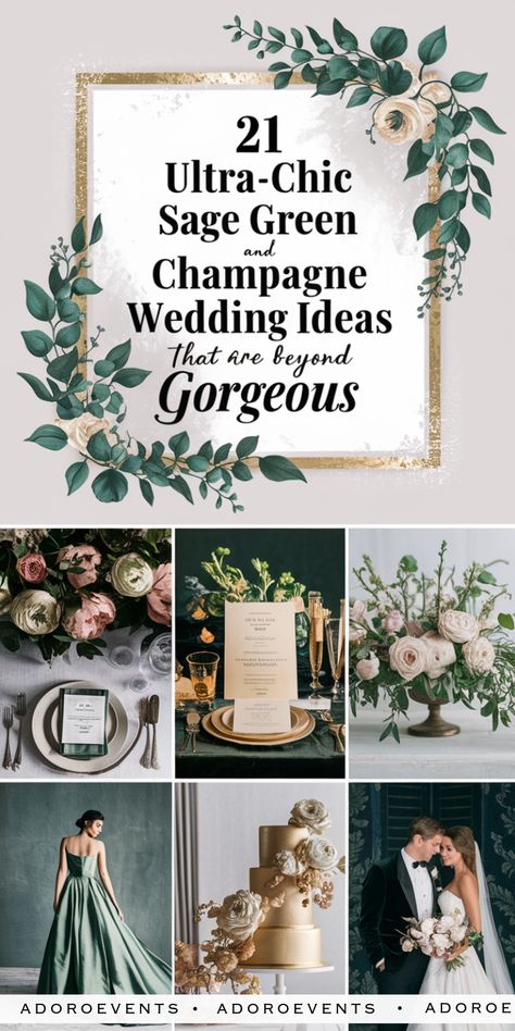 Soft, sophisticated, and absolutely dreamy—these 21 sage green and champagne wedding ideas are beyond gorgeous! This timeless color combo blends earthy elegance with a touch of luxury, perfect for modern weddings.

From lush floral arrangements to stunning bridesmaid dresses and refined table settings, every detail exudes romance.

If you’re planning a wedding with effortless charm and elegance, these ideas will leave you inspired! Sage Green Wedding Dresses, Sage Green Decorations, Sage Green And Champagne Wedding, Green And Champagne Wedding, Sage Green Wedding Dress, Boho Table Settings, Champagne Wedding Ideas, Sage Green Wedding Ideas, Green Wedding Ideas