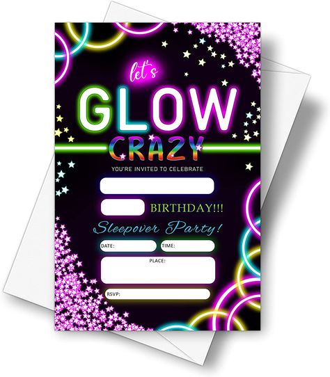 Glow In The Dark Party, Dark Party, Theme Birthday Party, Cards With Envelopes, Neon Glow, Birthday Party Invitation, In The Dark, Invitation Cards, Glow In The Dark