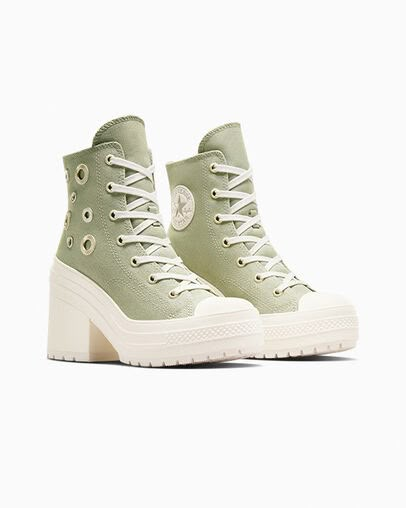 Pretty Converse, Aesthetic Platform Converse, Sage Green Converse Platform, Converse Lace-up Platform Sneakers For Streetwear, Green High-top Platform Sneakers With Laces, Converse Platform Shoes Green, Converse Heels, Zapatillas All Star, Converse Chucks