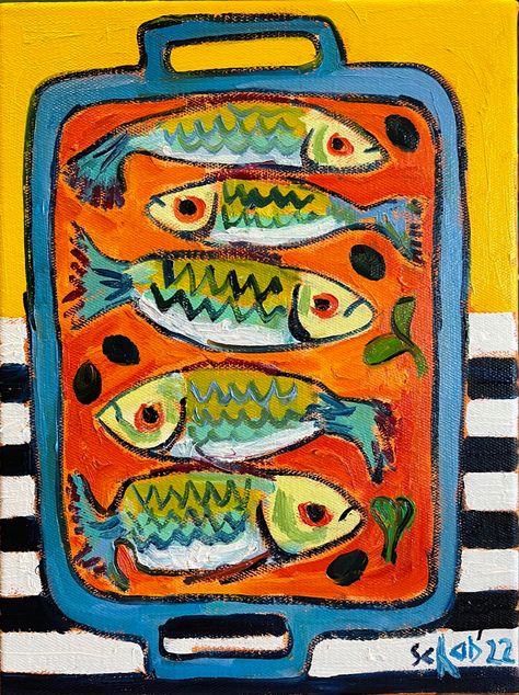 Fish Drawing Abstract, Sardine Photography, Fish Pastel Drawing, Poster Oil Pastel, Sardine Painting, Sardine Art, Abstract Fish Painting, Greek Fish, Painting Carpet