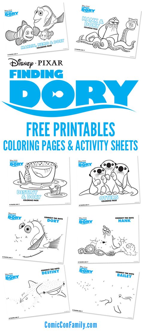 Free Printables: Finding Dory Coloring Pages and Activity Sheets Dory Coloring Pages, Finding Dory Movie, Disney Printables Free, Disney Activities, Disney Printables, Activity Sheets For Kids, Finding Dory, Disney Coloring Pages, Finding Nemo