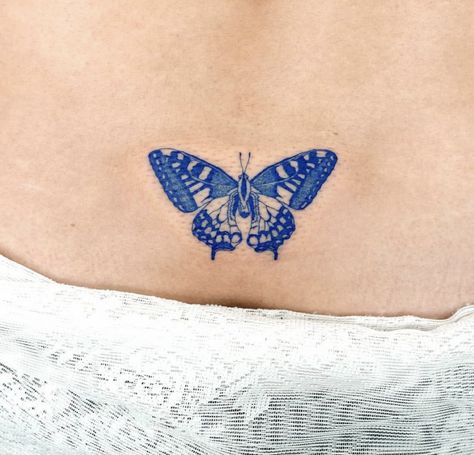 Blue Ink Tattoos, Colorful Butterfly Tattoo, Blue Butterfly Tattoo, Tattoos Butterfly, Blue Tattoo, Petite Tattoos, Instagram Tattoo, Memorial Tattoo, Butterfly Tattoo Designs