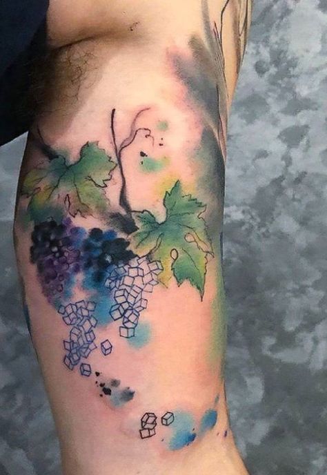 Simona Blanar Watercolor grape tattoo Grape Tattoo Minimalist, Grape Tattoo, Tattoo Watercolor, Wine Logo, Tattoo Minimalist, Traditional Tattoo Art, Tattoo Cover, Tattoo Cover-up, Tattoos Ideas