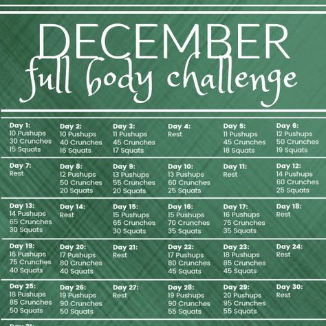 Workout your whole body with this 31-day December workout challenge! December Workout Challenge, Full Body Workout Challenge, Month Workout Challenge, Challenge Workout, December Challenge, Holiday Workout, Bosu Ball, Month Workout, Body Exercise