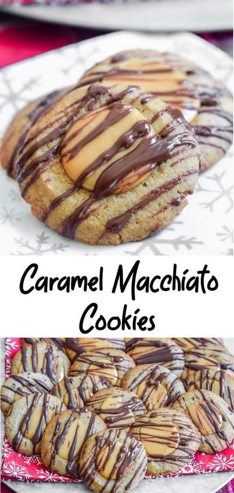 Easy caramel macchiato cookies are so easy to make and are perfect for your cookie exchange! These tasty cookies are perfect to make for an easy snack or dessert that kids and adults will love. Caramel macchiato cookies are great for holidays, parties, and any other occasion. Check out this cookie recipe as well as some tips for hosting a cookie exchange and more of the best cookie recipes. Flavored Baking Chips, Perfect Christmas Cookies, Uses For Caramel Sauce, Caramel Macchiato Cookies, Christmas Cookies With Caramel, Best Cookies For Christmas, Easy Cookie Exchange Recipes Christmas, Easy Cookie Exchange Cookies, Cookie Exchange Cookie Ideas