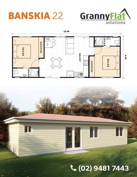 Granny Flat Solutions have a range of brand new 1, 2, 3 and 4 bedroom granny flats, designed to suit any block or budget. Our Designer Range offers you the same premium service and a faster turn-around, with no risk to the integrity of the overall build!  Contact us Today for a FREE site visit (02) 9481 7441! 📞  #GrannyFlatSolutions #GrannyFlats #GrannyFlatDesign #CustomGrannyFlat #GrannyFlatBuilder #OutDoorLiving #SmallSpace #GrannyFlatApprovals #Inspiration Granny Annexe Floor Plans, Same Day Granny Flats, House With Granny Flat, 2 Storey Granny Flat, Convert Double Garage To Granny Flat, Granny Flat Ideas Australia, Granny Flat Plans, Silo House, 2 Storey House