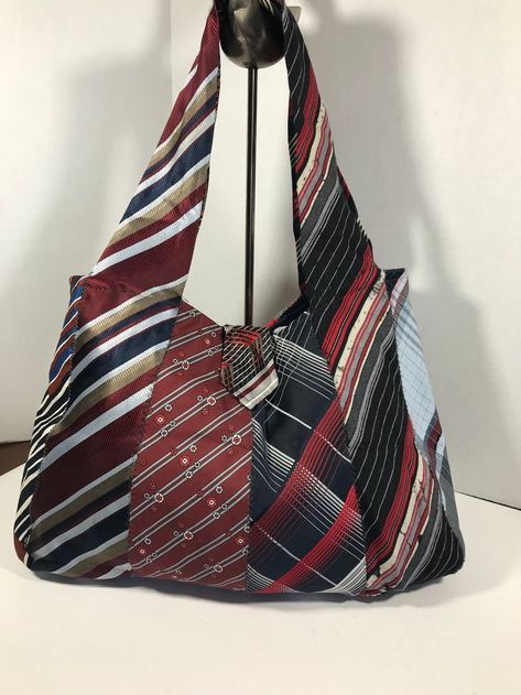 Reworked ties!  Loving these creative upcycled pieces   #upcycledfashion #regenerativefashion Tie Purse, Ropa Upcycling, Bags For Ladies, Boho Purse, Vintage Man, Slouchy Bag, Mens Tie, Thrift Flip, Boho Purses